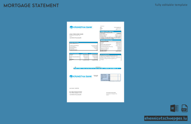 Thailand Krungthai Bank Hypothekenauszug in Word- und PDF-Formaten – Beispielvorschau